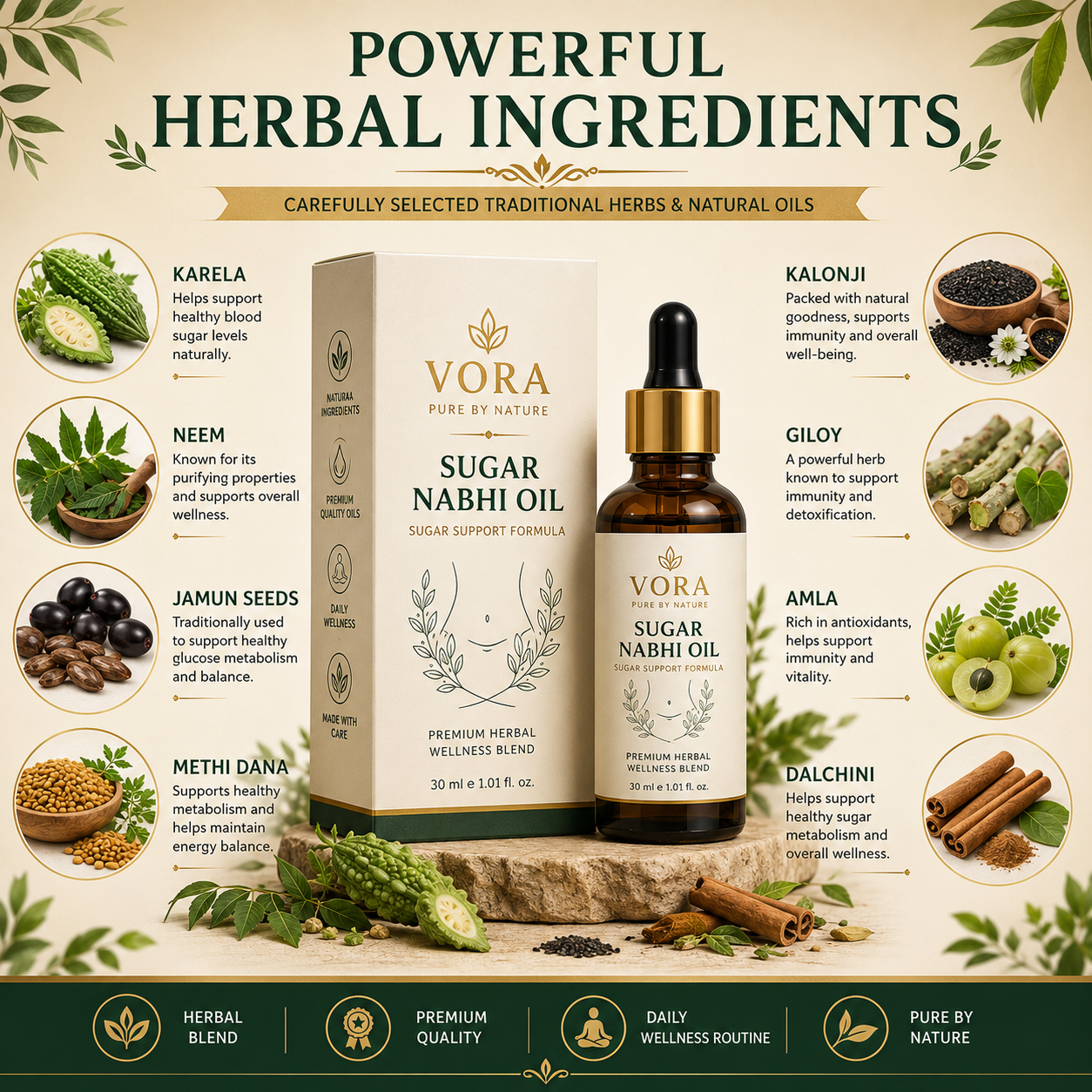 VORA HERBS Sugar Balance Nabhi Oil | Premium Herbal Wellness Blend | 30ml