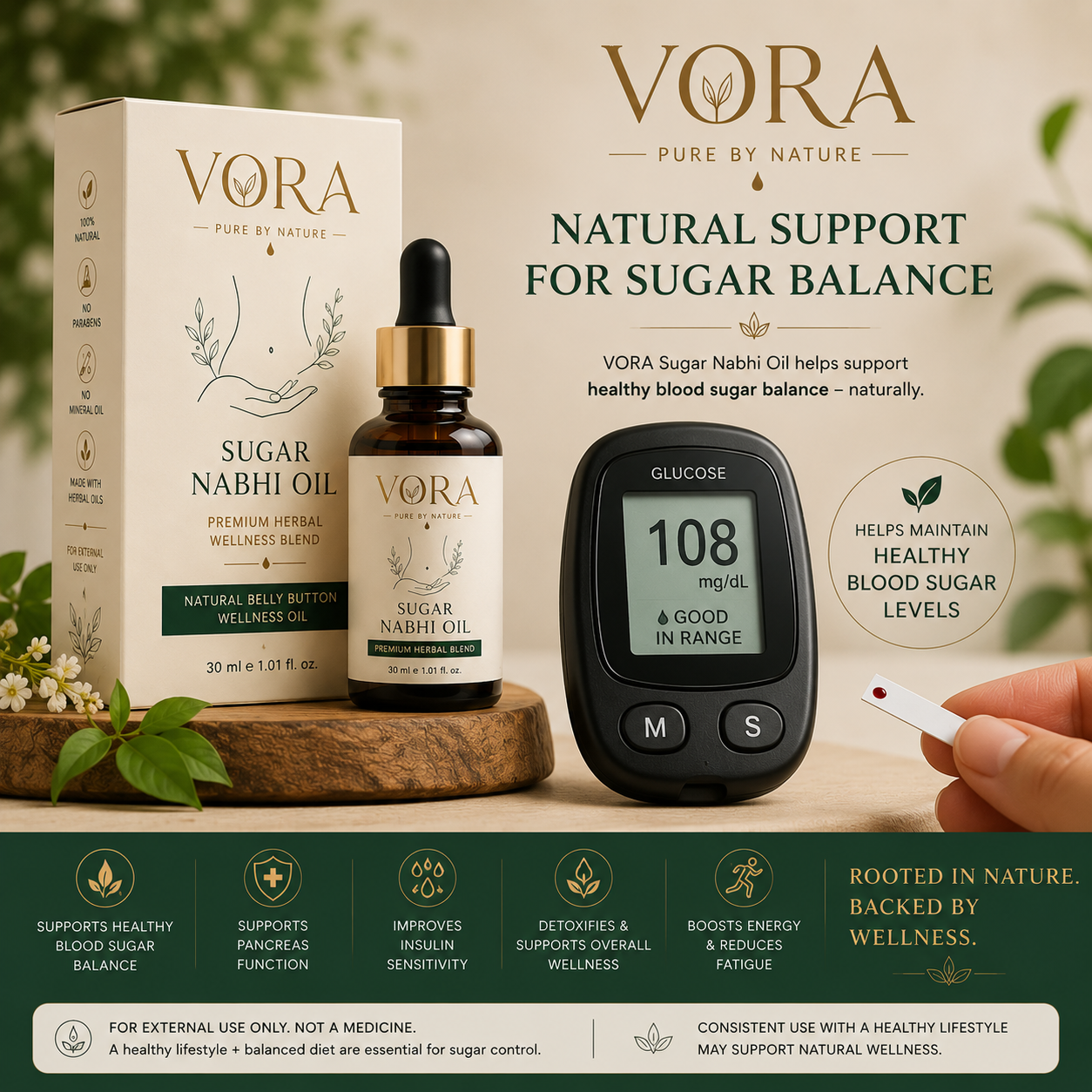 VORA HERBS Sugar Balance Nabhi Oil | Premium Herbal Wellness Blend | 30ml